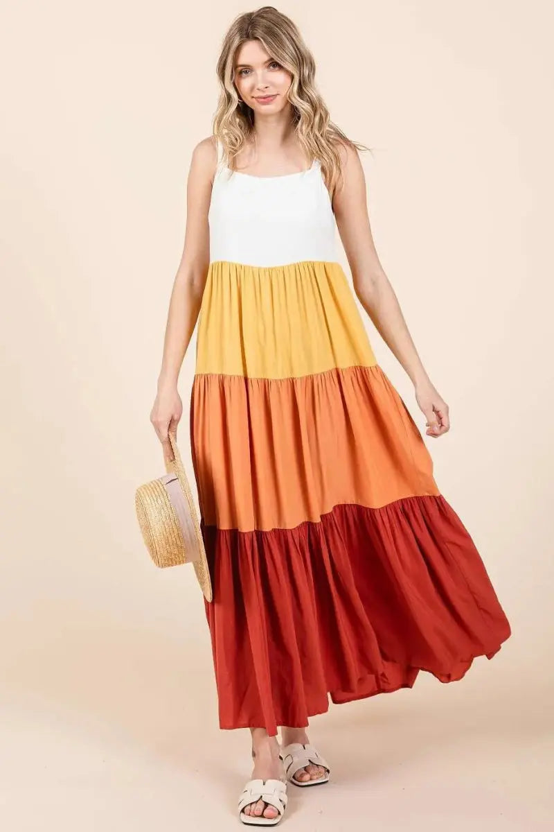 Mittoshop Color Block Tiered Pull-On Maxi Dress for Women - Love Salve